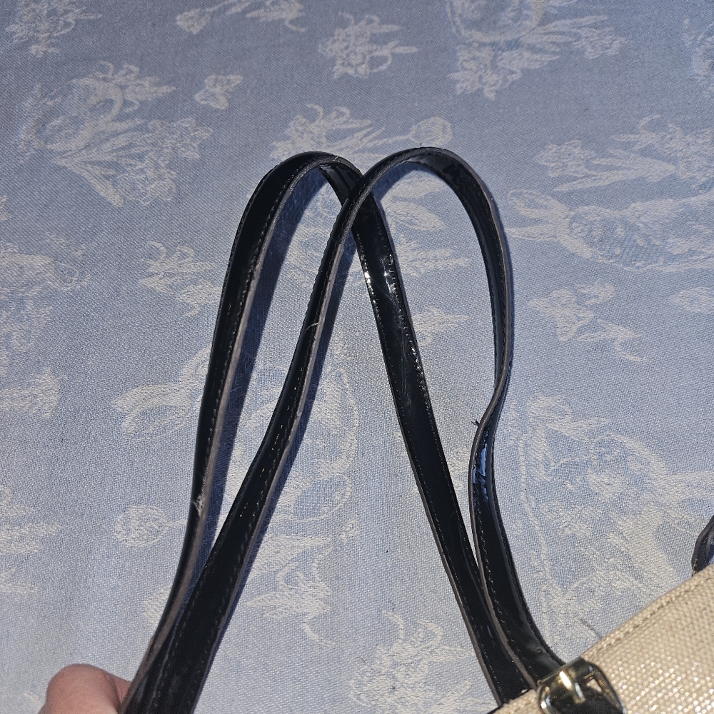 ANNE Klein Woven and Black Patent Tote Style Handbag Bag Purse - Picture 9 of 11